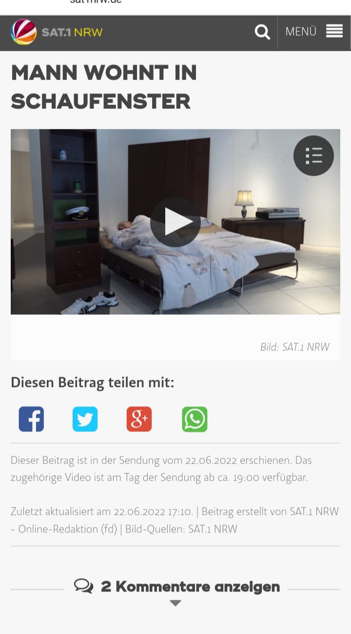 Mann wohnt in Schaufenster (SAT1.NRW)